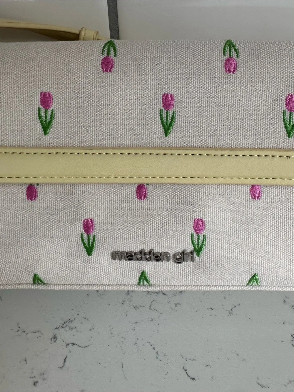 Madden Girl Yellow & Pink Tulip Embroidered Crossbody Bag